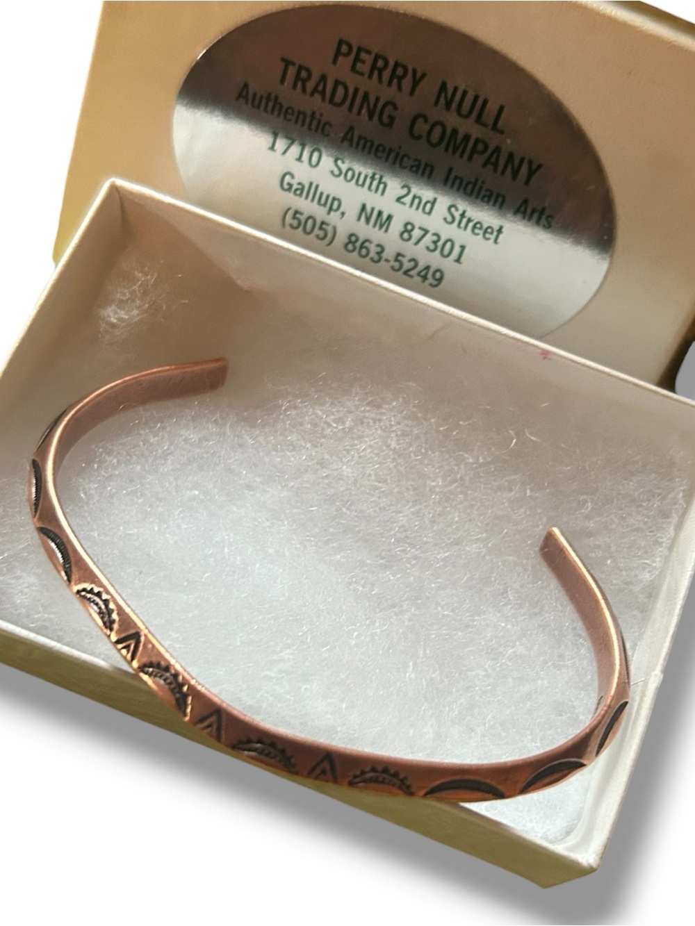 Hand Stamped Crescent Motif Copper Adjustable SouthWestern Bracelet Gift Box OS